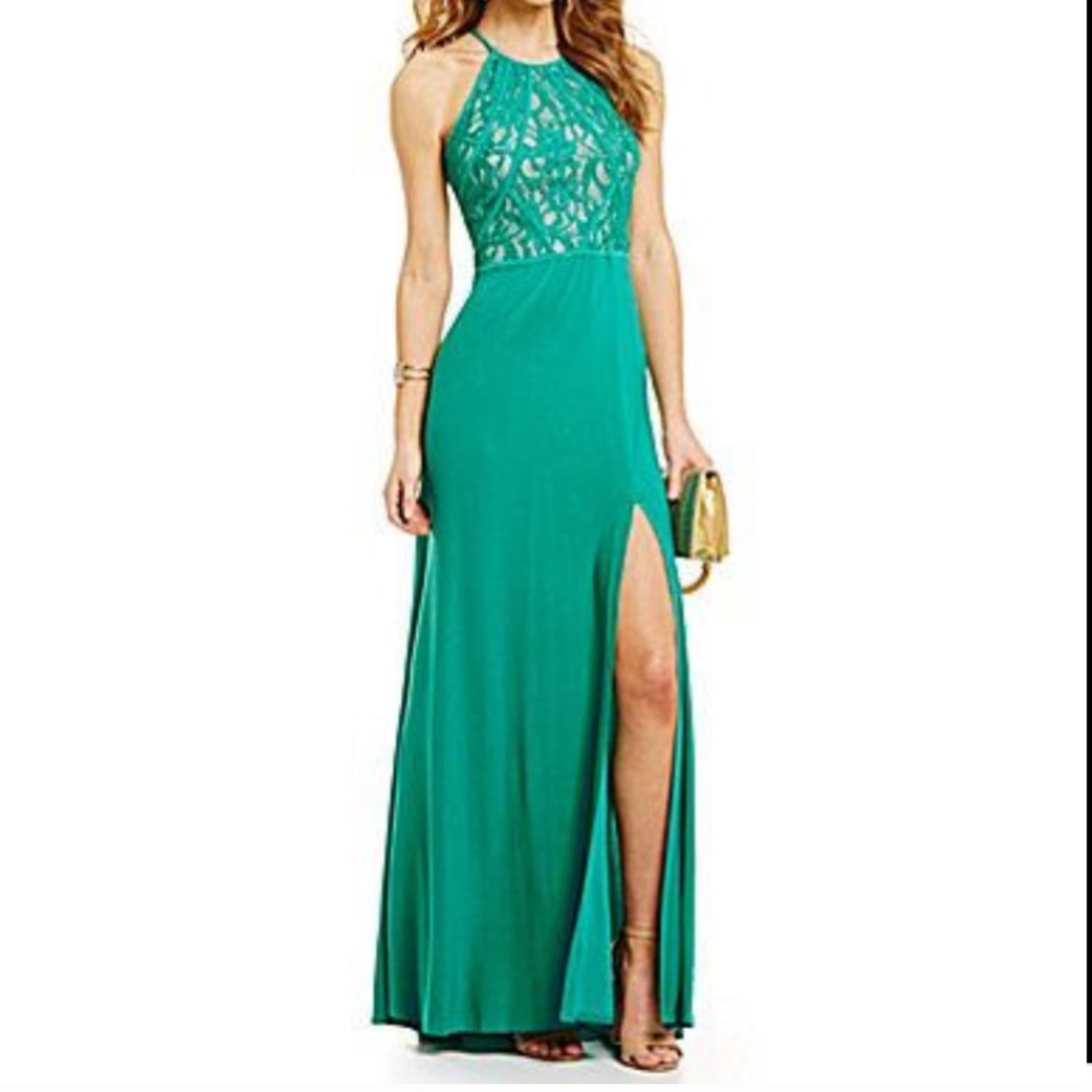 Shimmery Lace Bodice Formal Gown